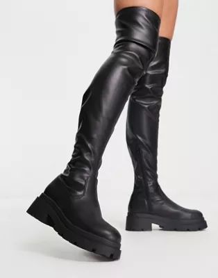 ASOS DESIGN Kieran chunky flat over the knee boots in black | ASOS (Global)