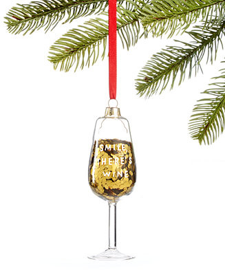 Foodie Collection Sequin Wine Glass Ornament | Macy's