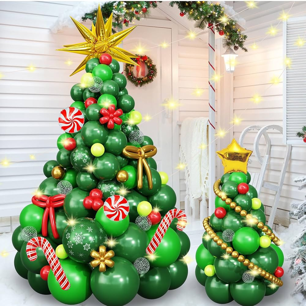 Amazon.com: 182PCS Christmas Balloon Garland Arch Kit, Xmas Red Green Tree Balloons with Stand Go... | Amazon (US)