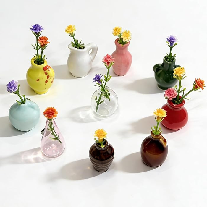 10-Pack Cute Mini Vase Magnets for Fridge, Tiny Ceramic & Glass Magnetic Vases for Refrigerator, ... | Amazon (US)