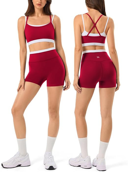2 Pieces Workout Sets for Women,Seamless Athletic Short with Double Layer Sports Bra,Gym Matching... | Amazon (US)
