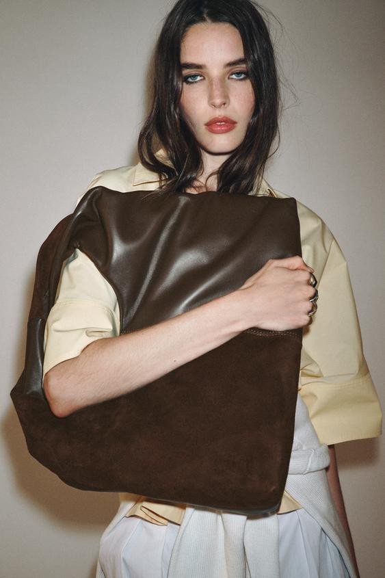 CONTRAST LEATHER SHOULDER BAG | Zara UK