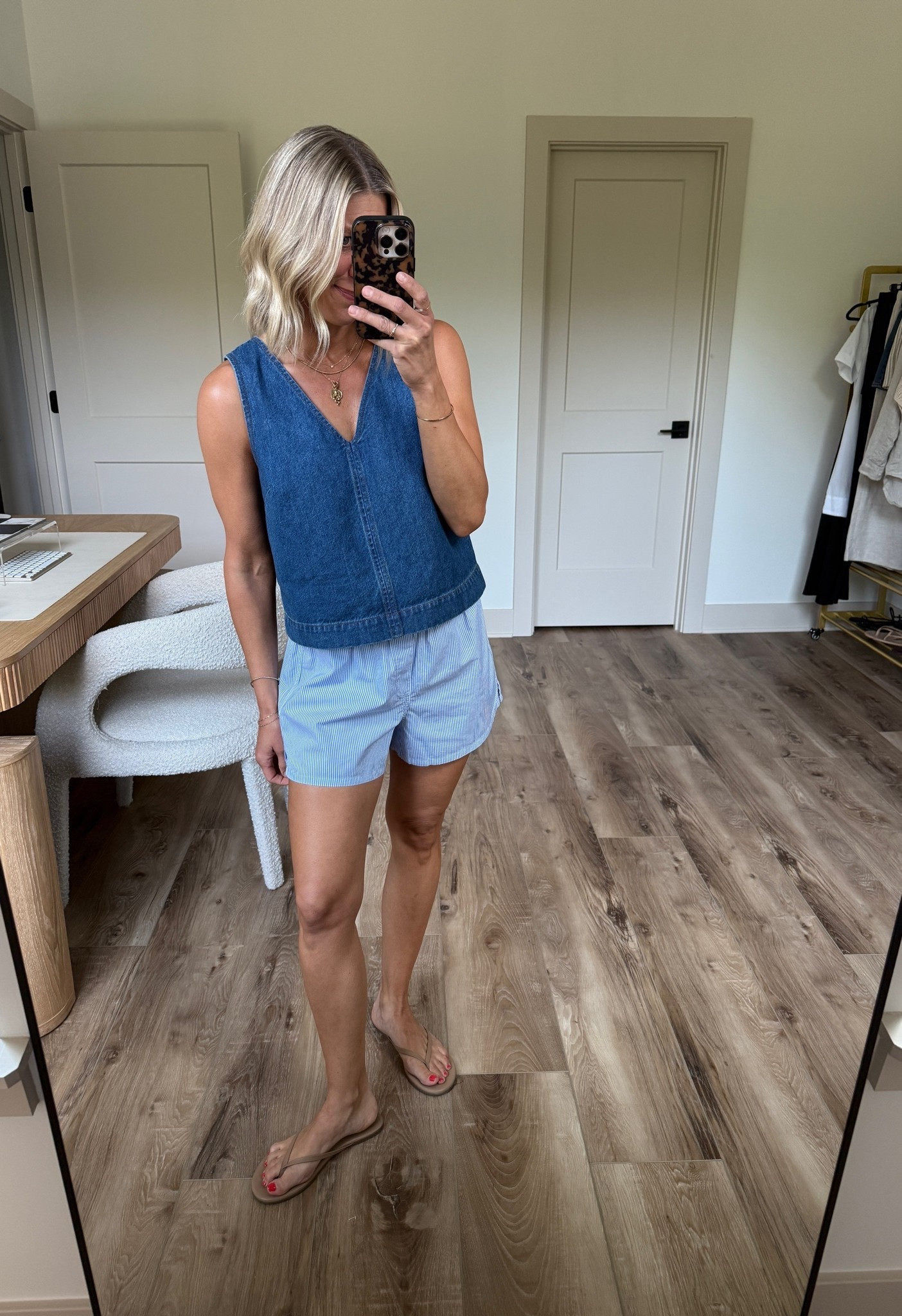 Wearing small poplin shorts, small denim shirt, sandals tts

#LTKootd #LTKOver40 #LTKSeasonal