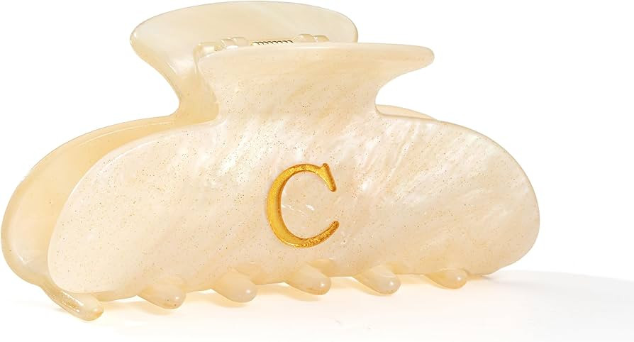 Acrylic Hair Clips Claws Initial Hair Clips Claws for Women Glitter Gold Initial Letter Pattern I... | Amazon (US)