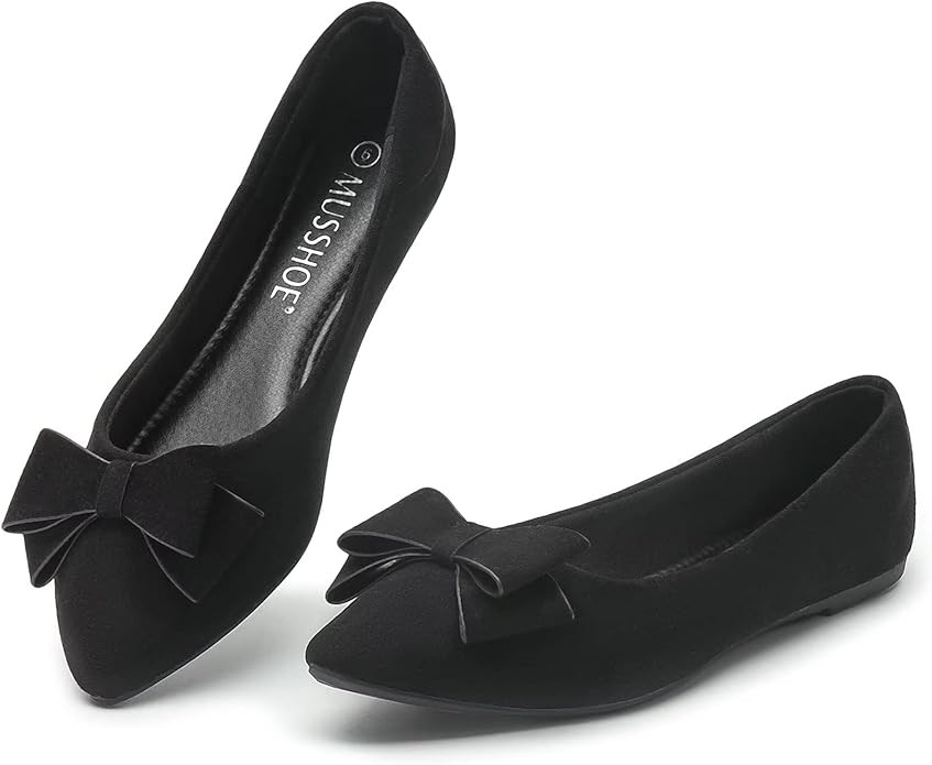 Amazon.com | MUSSHOE Flat Shoes Women Pointed Toe Comfortable Slip on Women's Flats with Bow,Ribb... | Amazon (US)