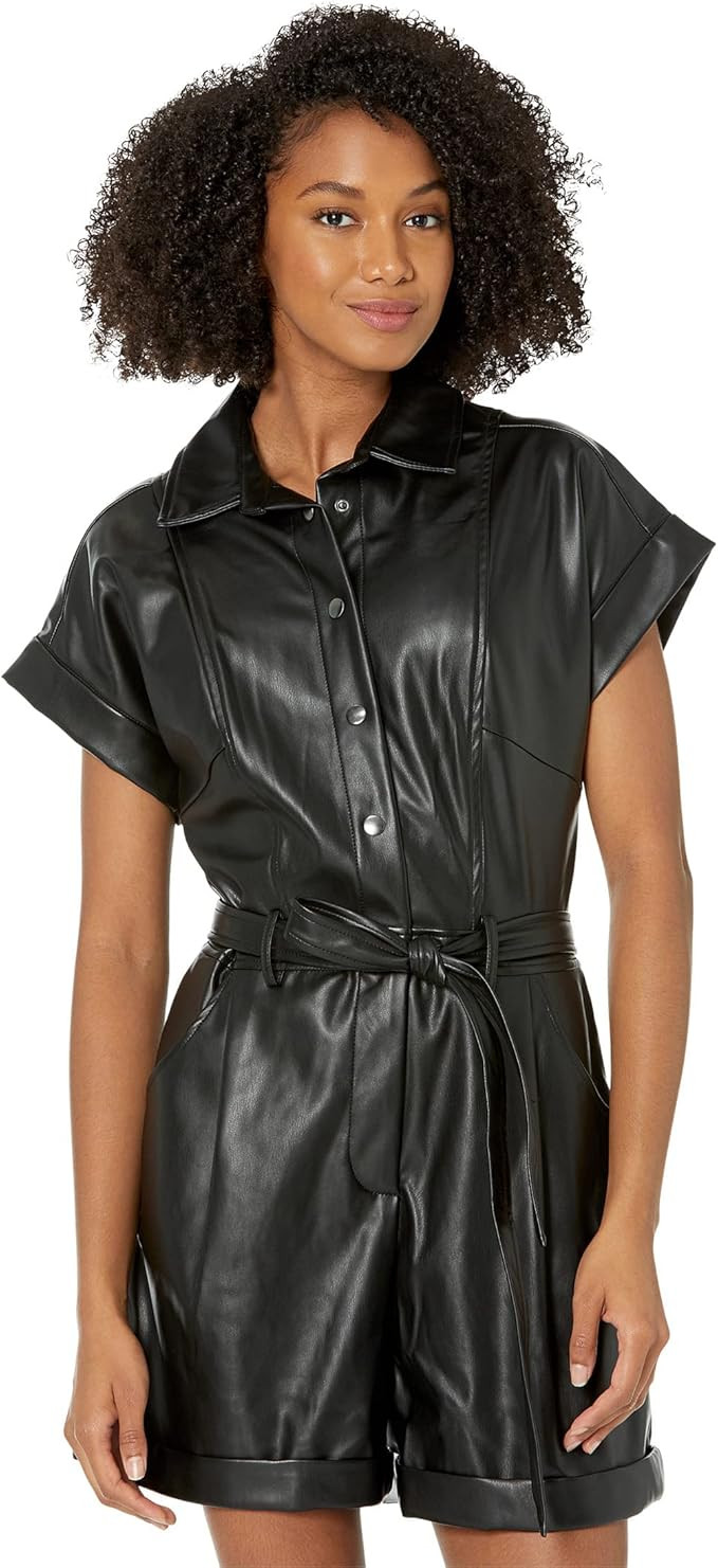 BCBGeneration womens Short Sleeve Romper Removable Sash Belt Pockets Button Zipper Front Closure ... | Amazon (US)