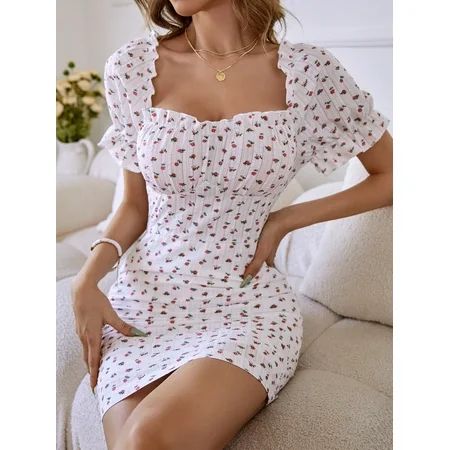 Casual Women s Ditsy Floral Puff Sleeve Dress 2022 Multicolor XS(2) S049004X | Walmart (US)