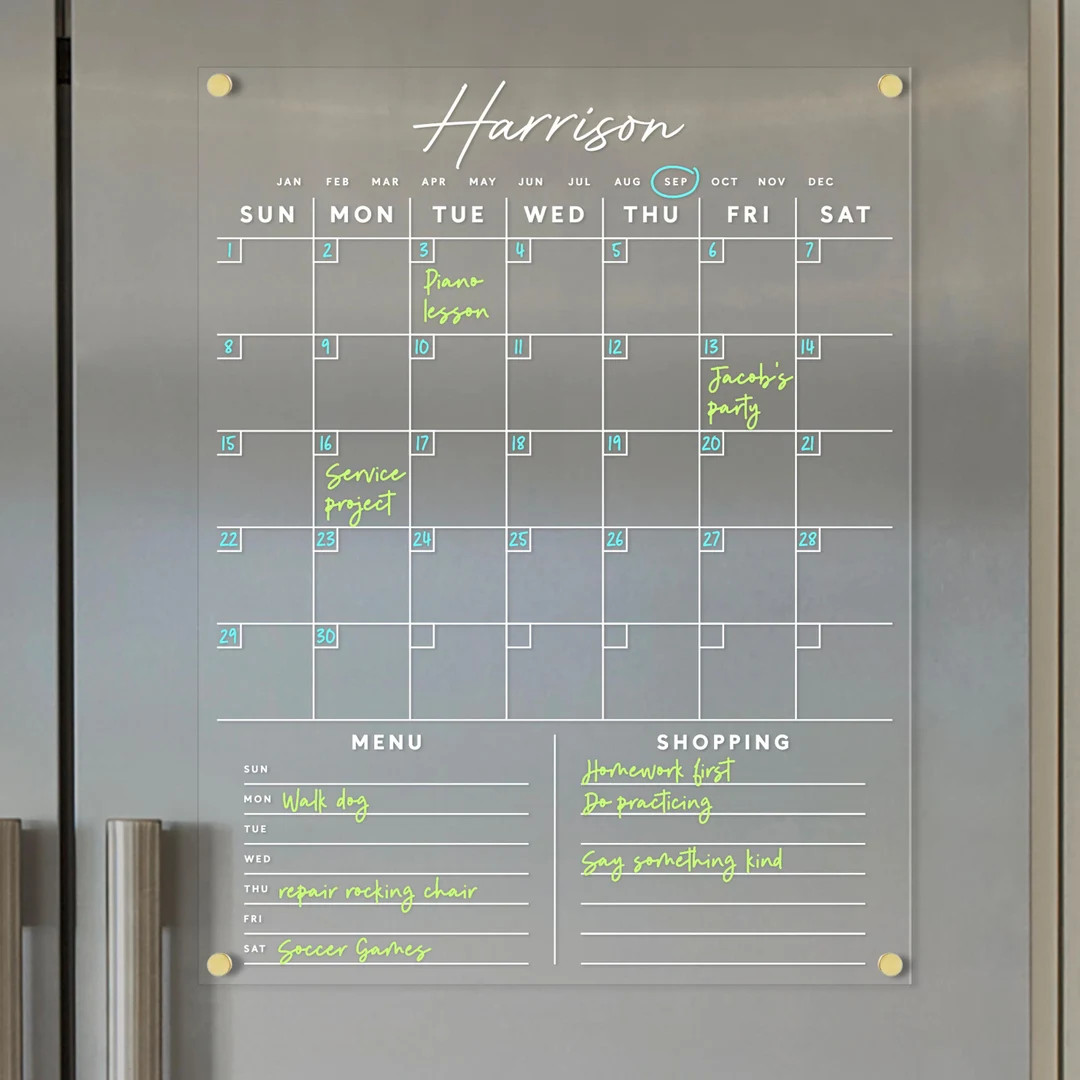 Elegant Custom Family Fridge Calendar | Modern Kitchen Organization Board | Clear Acrylic Dry Era... | Etsy (US)