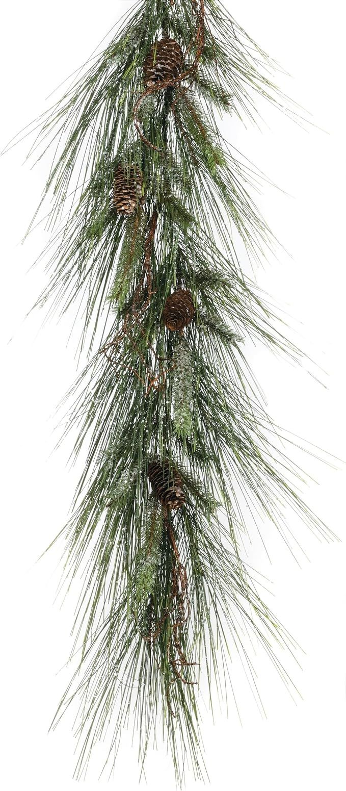Sullivans Artificial Iced Long Needle Pine and Cone Garland 72" L Green - 6'L x 16" W x 9.5" H | Amazon (US)
