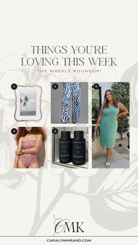 What you’re loving this week! Mother’s Day gift, wide leg pants, printed swimsuit, summer dress, shampoo + conditioner. Use code JSHEALTH15 for the shampoo + conditioner. 

#LTKstyletip #LTKbeauty #LTKGiftGuide