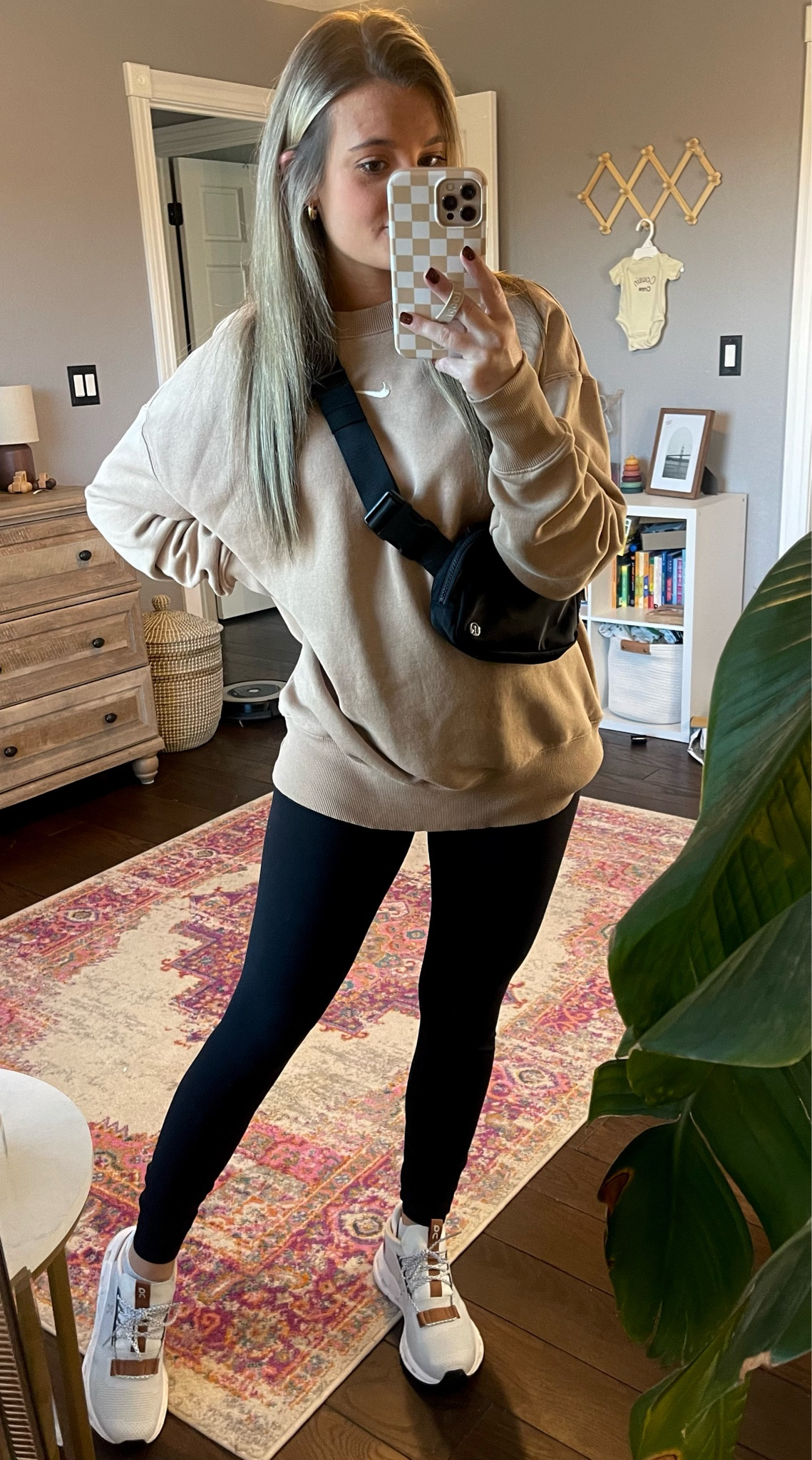 Nike phoenix sweatshirt// Nike crewneck // Lululemon leggings// Lululemon belt bag// on cloud nova

#LTKfindsunder100 #LTKbump #LTKstyletip