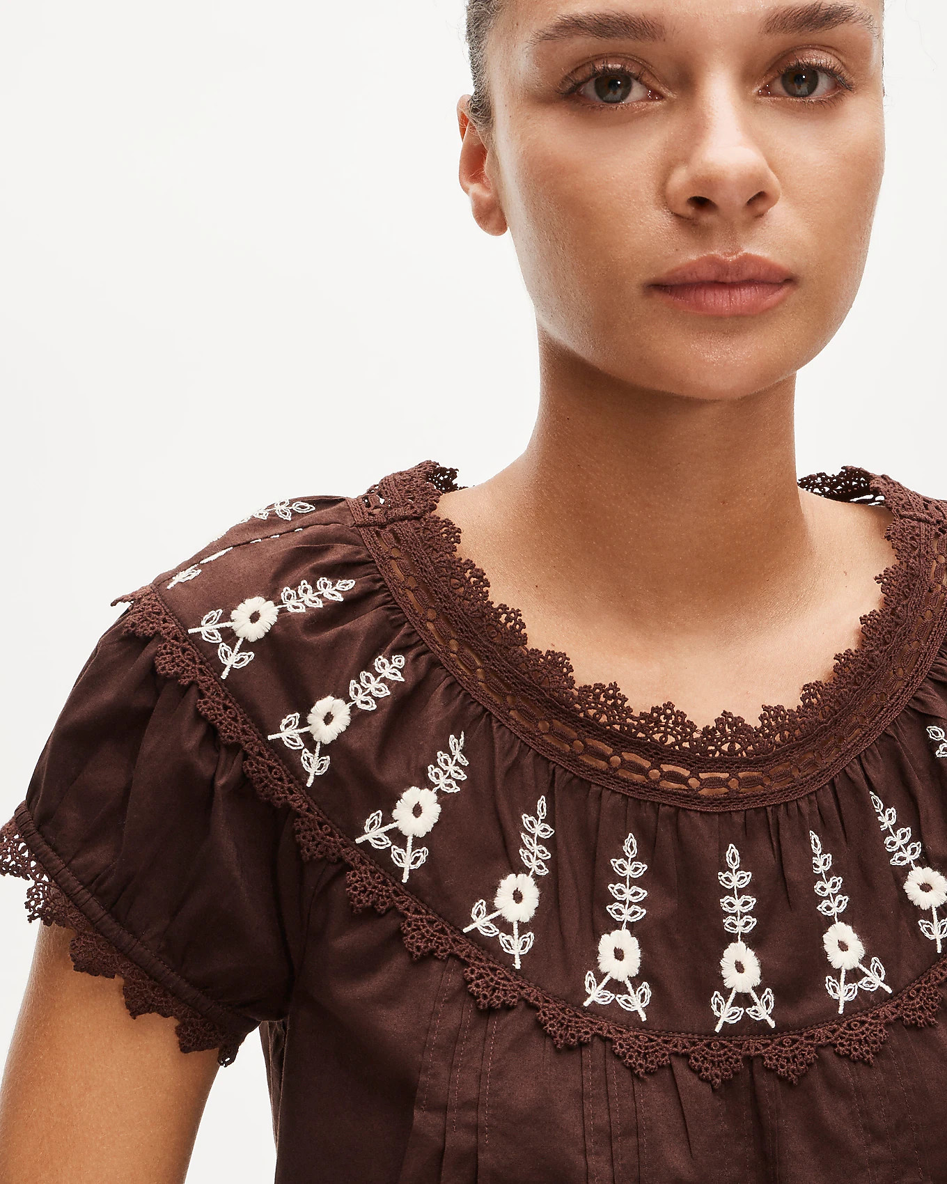 Embroidered cap-sleeve top | J. Crew US