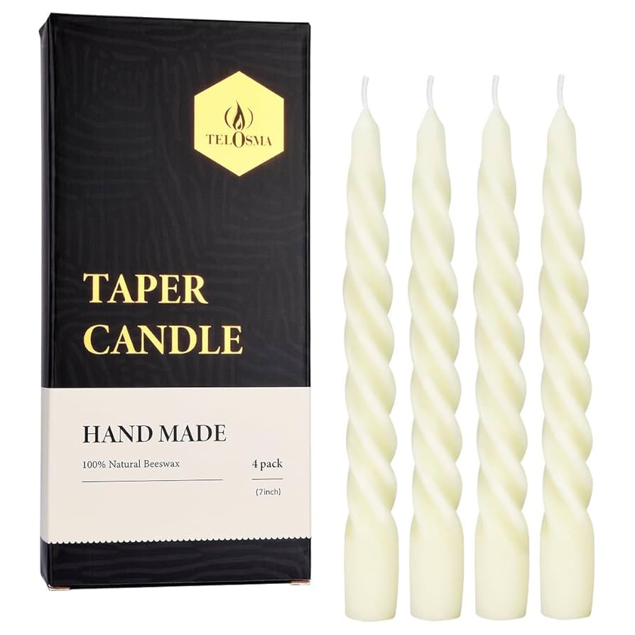 Beeswax Taper Candles Set of 4,Spiral Taper Candle Dripless Short Candle Sticks for Dinner Weddin... | Amazon (US)