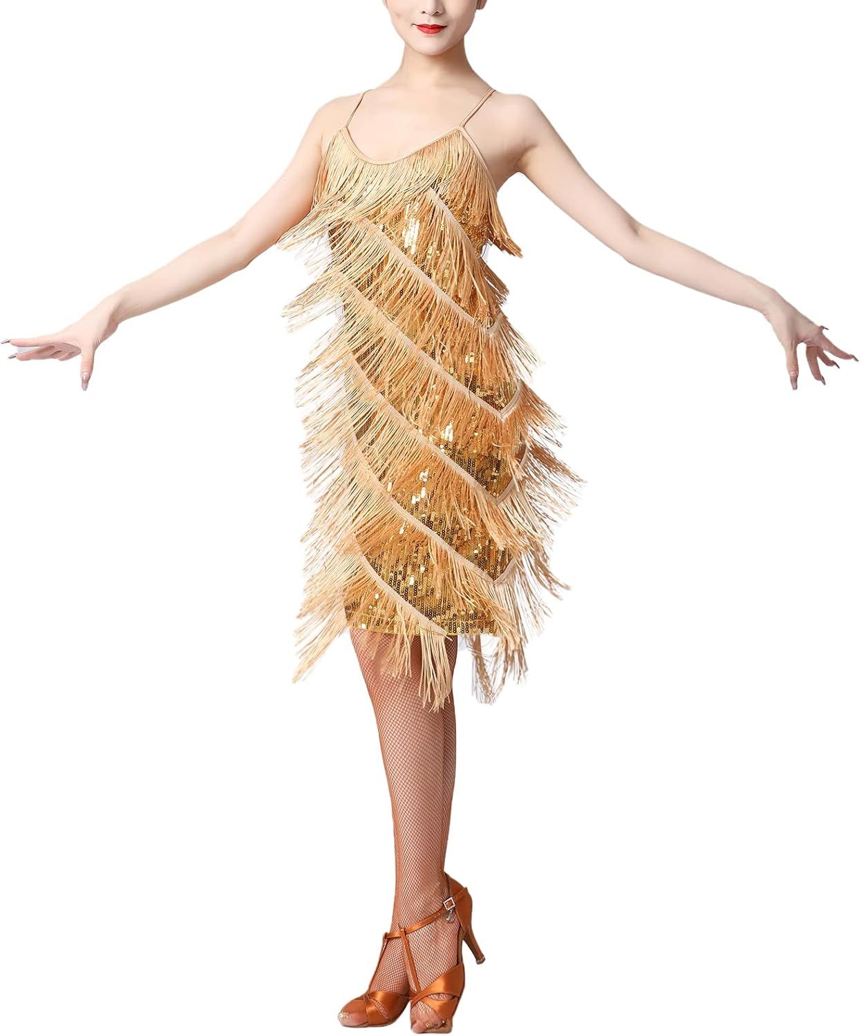 Women's Flapper Dress 1920s Sequin Tassel Latin Party Cocktail Dress Ballroom Dance Costume Vinta... | Amazon (US)