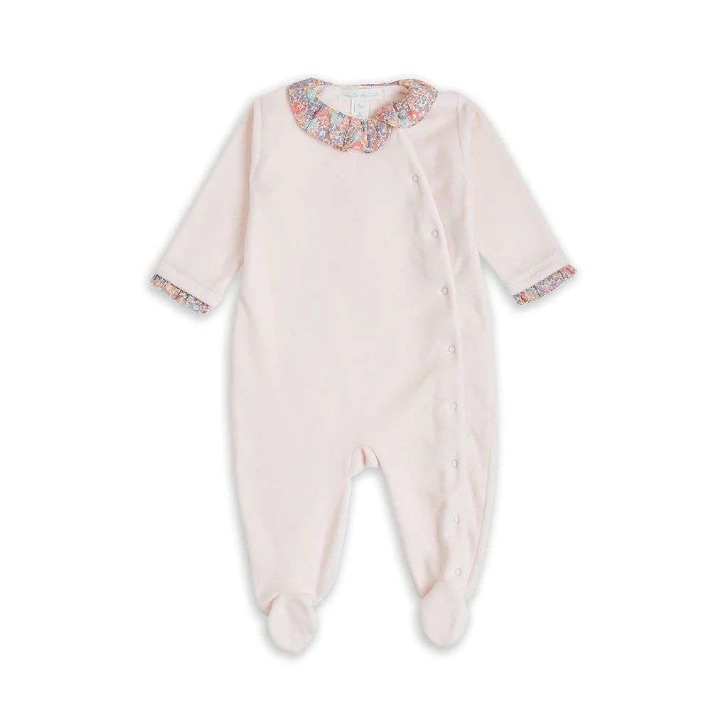 Liberty Print Wing Velour Sleepsuit in Pink | Over The Moon