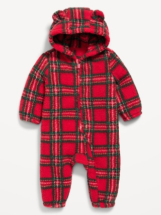 Hooded Plaid Critter Sherpa One-Piece for Baby | Old Navy (US)