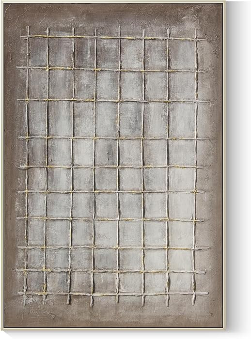 GeekMacro Abstract Textured Wall Art Hand Painted Brown Canvas Checked Oil Painting 46x31 Contemp... | Amazon (US)