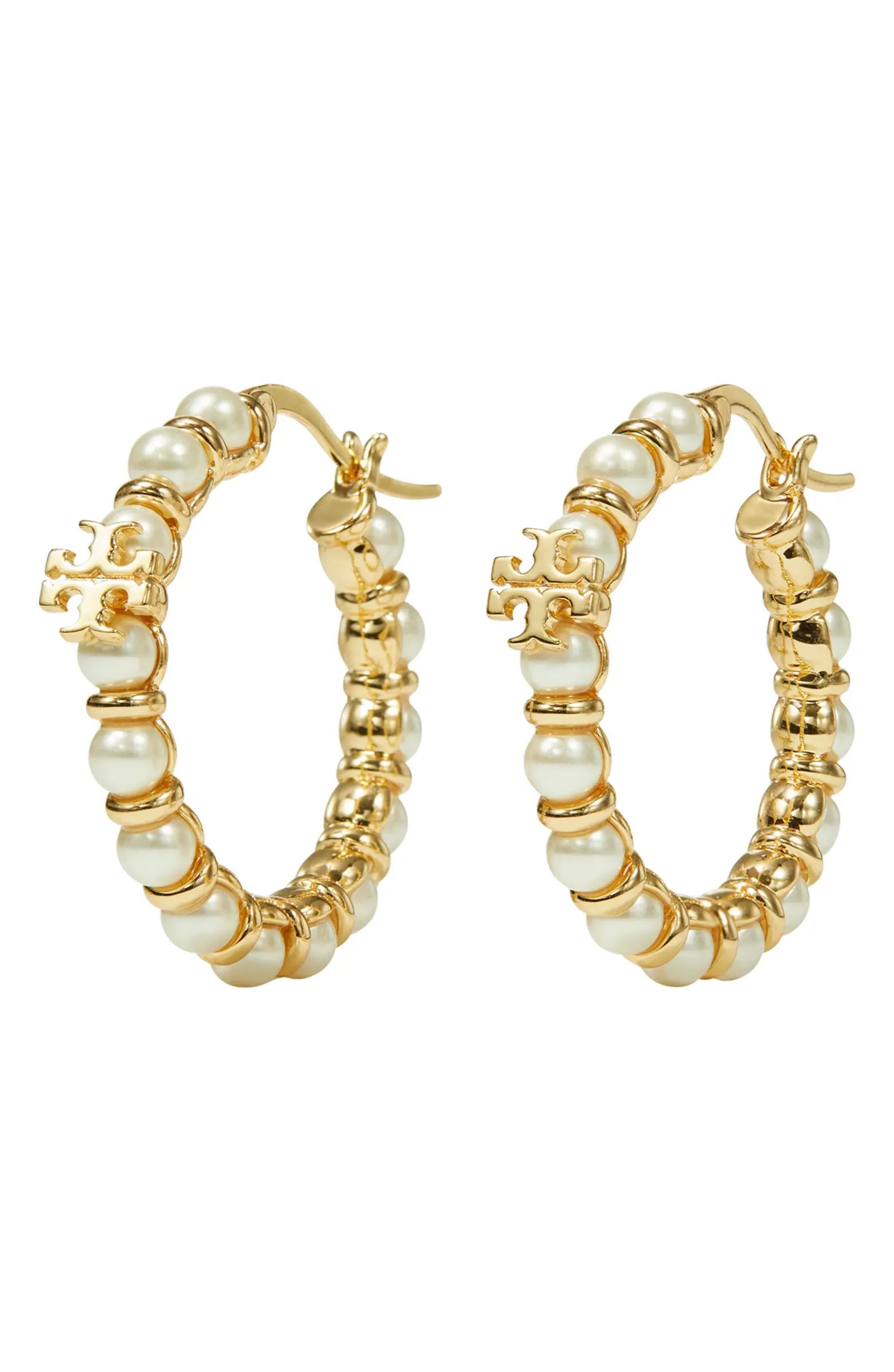 Tory Burch Kira Imitation Pearl Bead Hoop Earrings | Nordstrom | Nordstrom