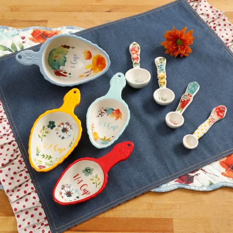 The Pioneer Woman Willow 8-Piece Stoneware Measuring Spoon and Scoop Set | Walmart (US)