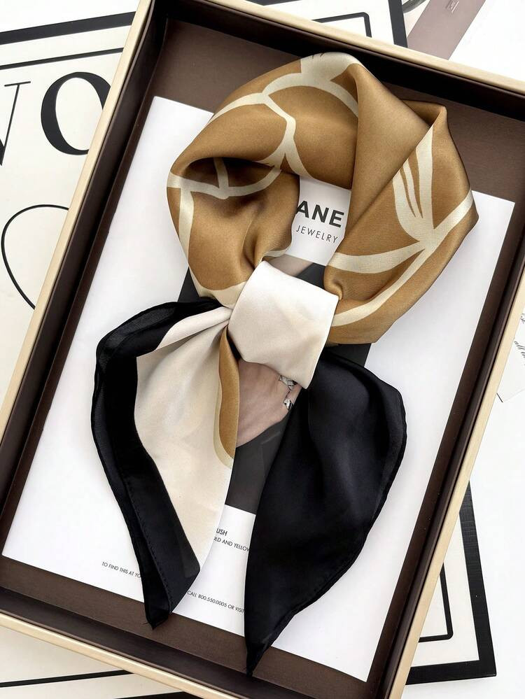 1pc 27.6x27.6 Inch Women's Small Satin Printed Scarf/Headband/Neckerchief/Hair Tie/Skinny Scarf/Shawl, Suitable For Dresses | SHEIN