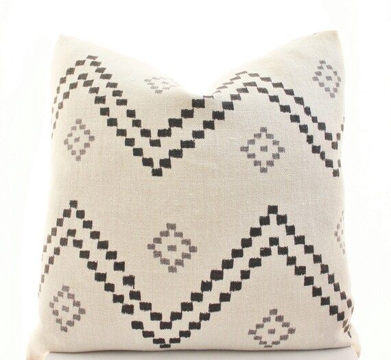 Peter Dunham Textiles Taj Pillow Cover, Onyx, Ash, Linen, Black, Natural, Gray, Linen, SKU8522, Geom | Etsy (US)