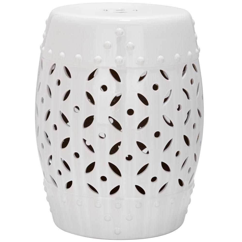 Lattice Coin White Ceramic Patio Stool | The Home Depot