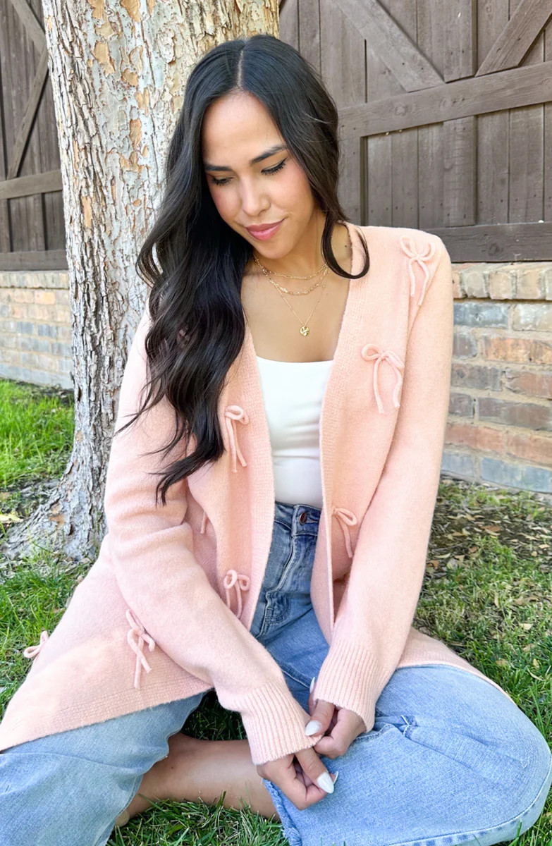 Keep Moving Forward Nude Bow Cardigan | Apricot Lane Boutique