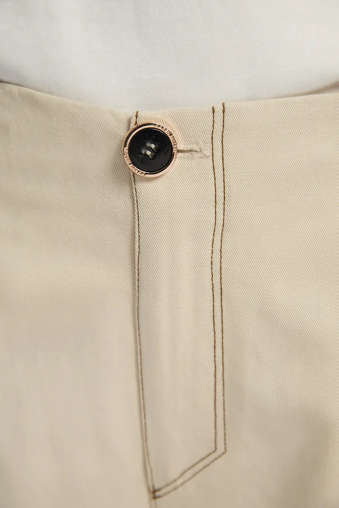 Petite Tencel Cotton Contrast Stitch Woven Straight Leg Trouser | Karen Millen UK + IE + DE + NL