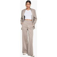 Womens Seam Detail Wide Leg Tailored Trouser - Beige - 6 | boohoo (US & Canada)