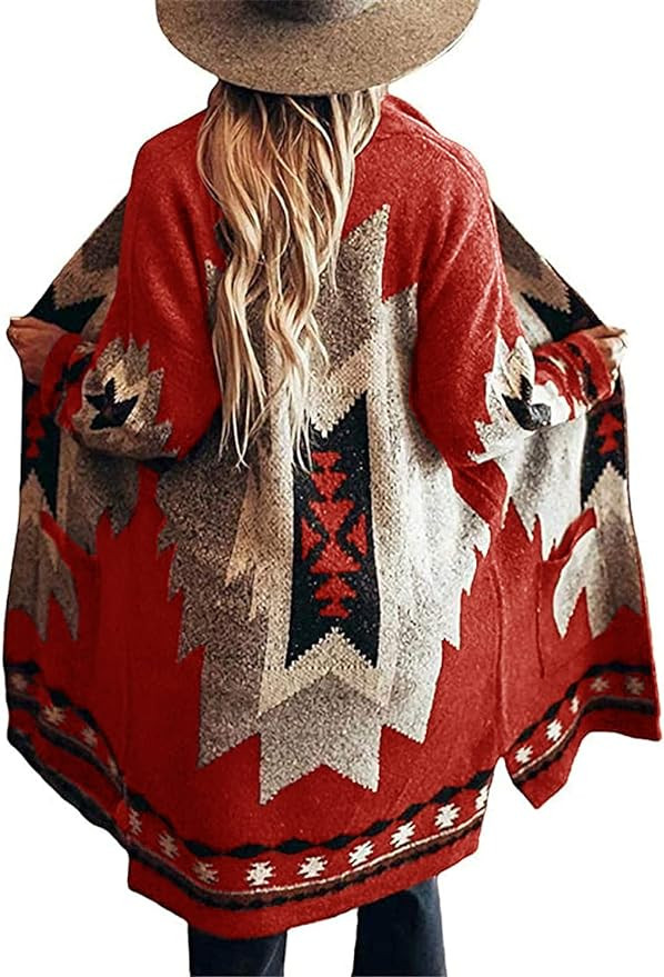 Jawint Women Vintage Tribal Knitted Cardigan Sweater Coat Western Casual Open Front Outwear with ... | Amazon (US)