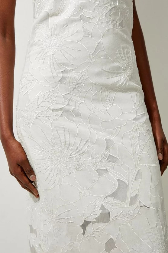 Petite Beaded Cotton Organdie Cutwork Woven Strappy Midi Dress | Karen Millen UK + IE + DE + NL