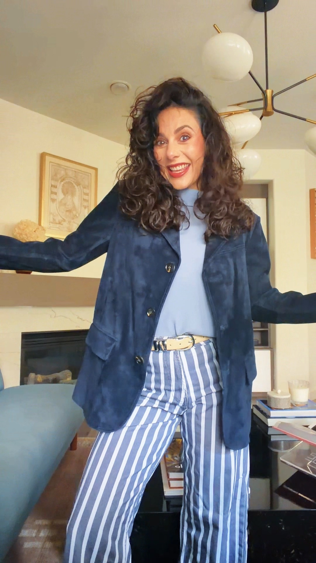 Classic blue tones and timeless stripes 💙 This look combines a soft blue top, a suede navy jacket, striped trousers, and a statement belt for an effortlessly polished outfit that works from day to night.

I love outfits like this because they feel elevated but still easy and comfortable to wear. Every piece is versatile and can be styled so many different ways.

Shop this chic blue outfit and all the details linked here! ✨ #LTKootd #LTKSeasonal #LTKOver40

#LTKootd #LTKstorytime #LTKvlog