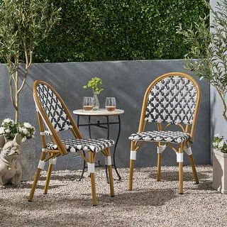 Louna Outdoor French Bistro Chair (Set of 2) by Christopher Knight Home - Gray + White + Bamboo P... | Bed Bath & Beyond