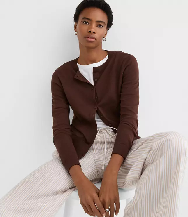 Modern Crew Neck Cardigan | LOFT