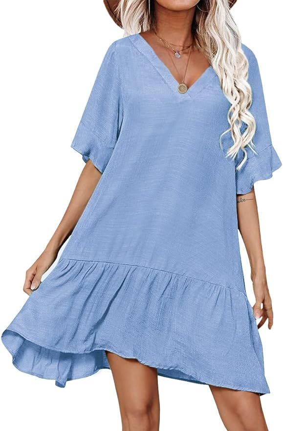 Aoulaydo Womens Swimsuit Coverups Sexy V Neck Bathing Suit Cover Ups Casual Loose Cover Up for Sw... | Amazon (US)