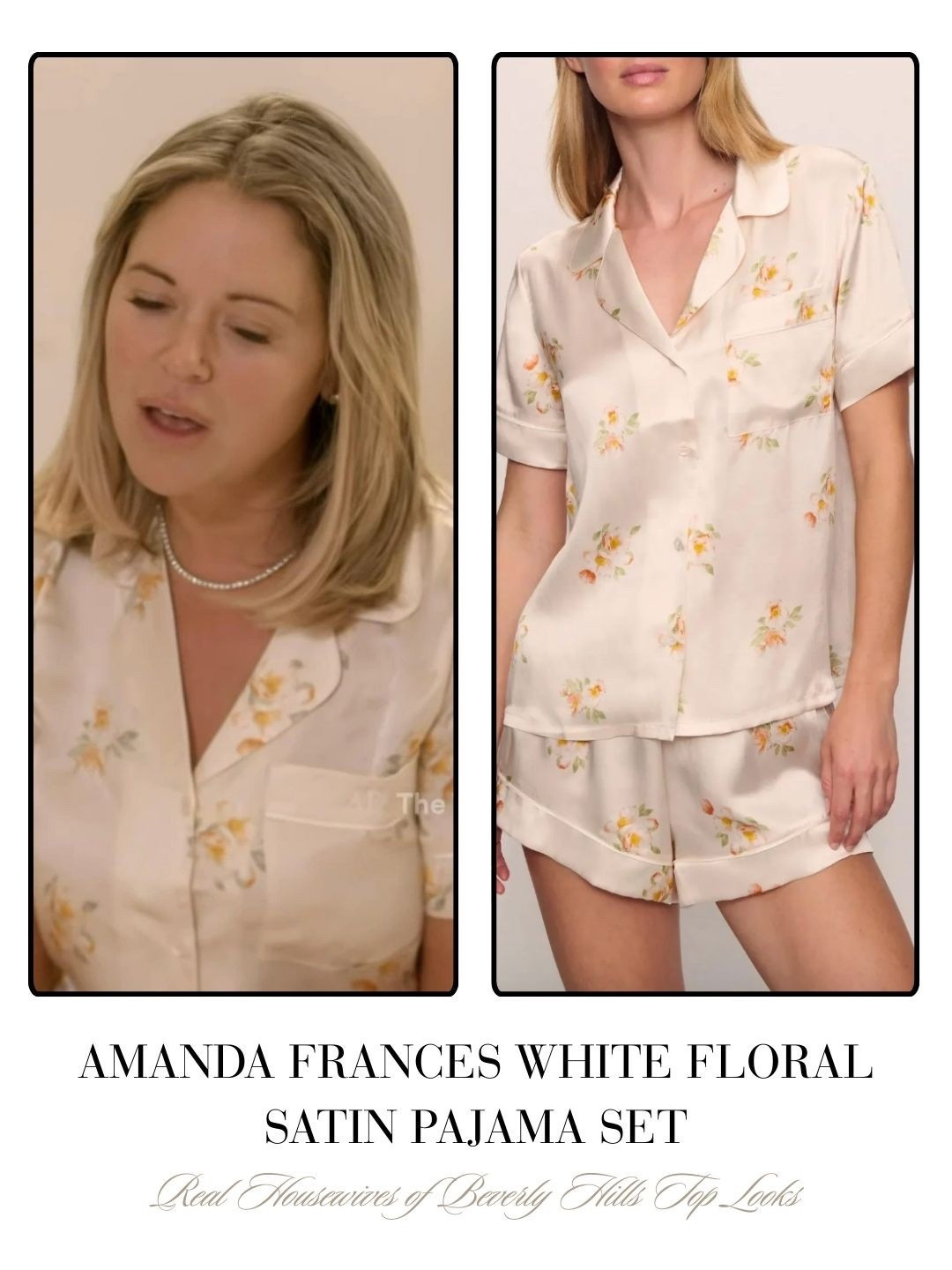 Amanda Frances’ White Floral Satin Pajama Set 