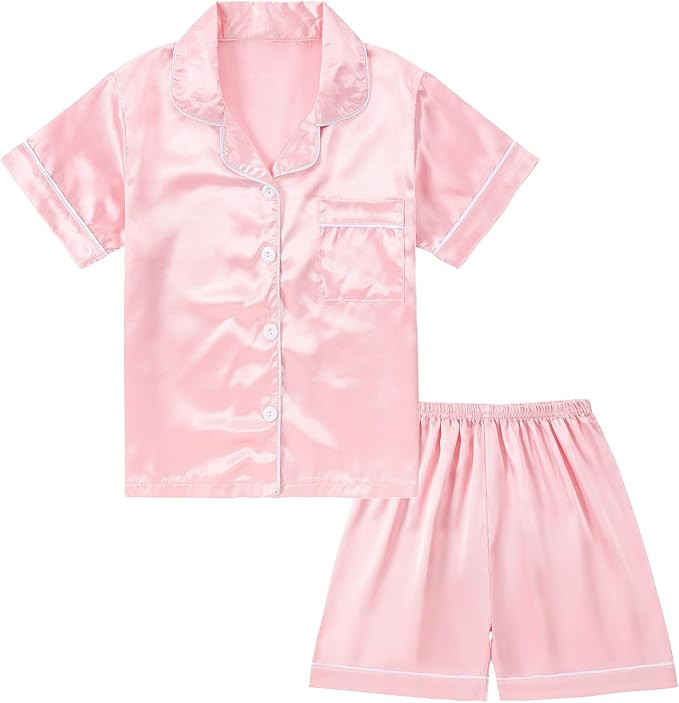 DIPUG Girls Pajamas Satin Pajama Set Silk Pjs Short Sleeve Sleepwear | Amazon (US)