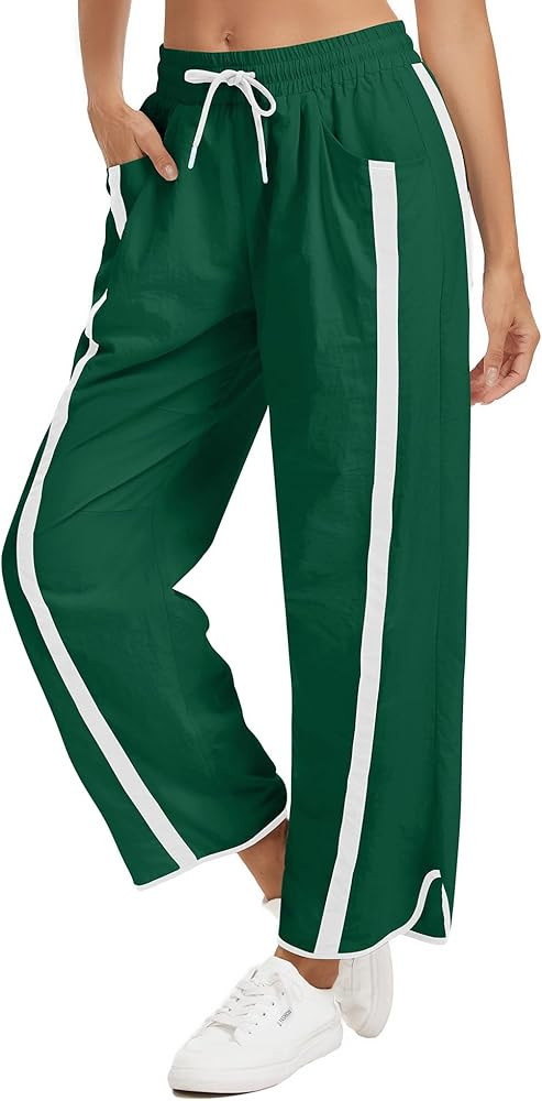 Women's Wide Leg Track Pants Baggy Drawstring High Rise Side Striped Casual Lightweight Parachute... | Amazon (US)