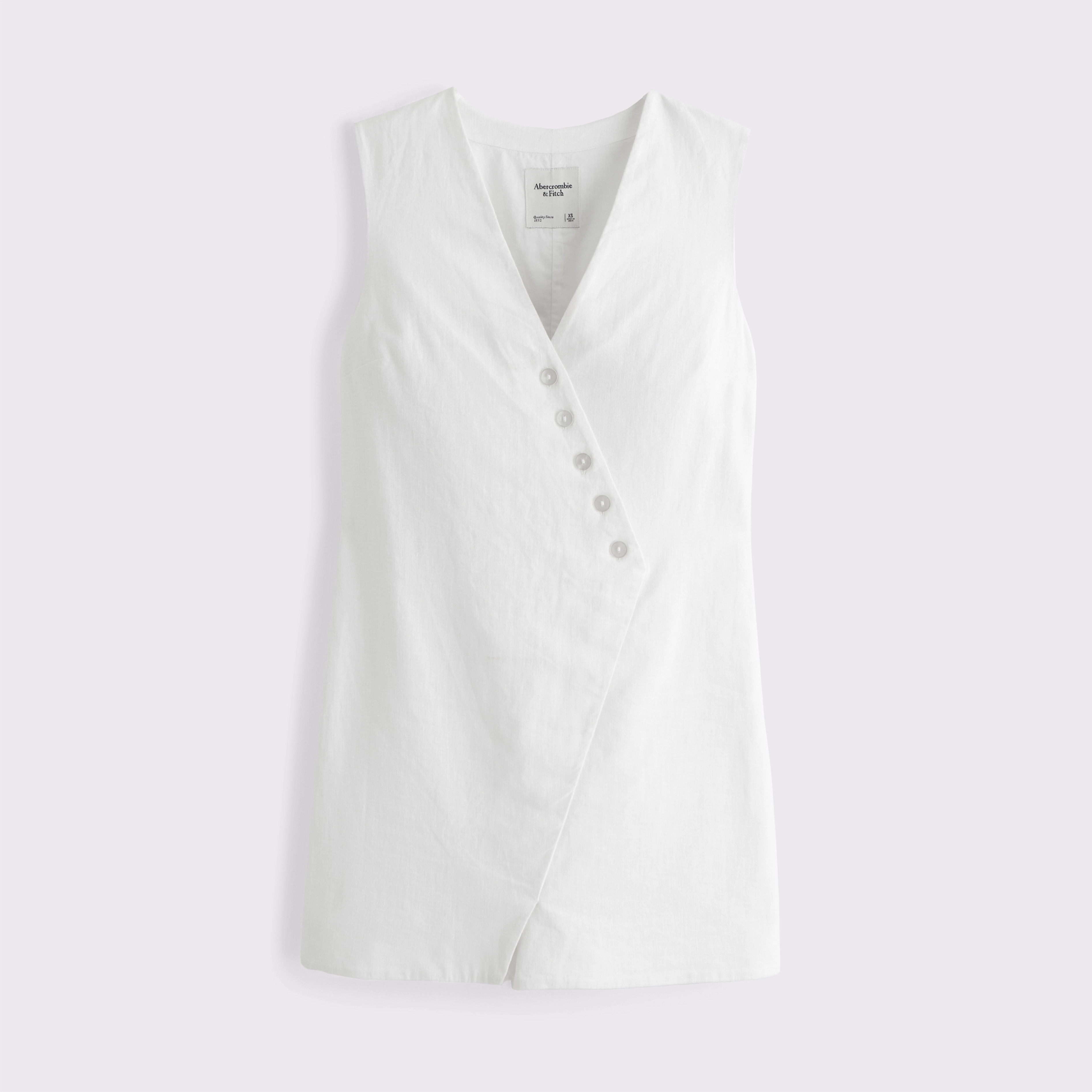 Linen-Blend V-Neck Button Mini Dress | Abercrombie & Fitch (US)