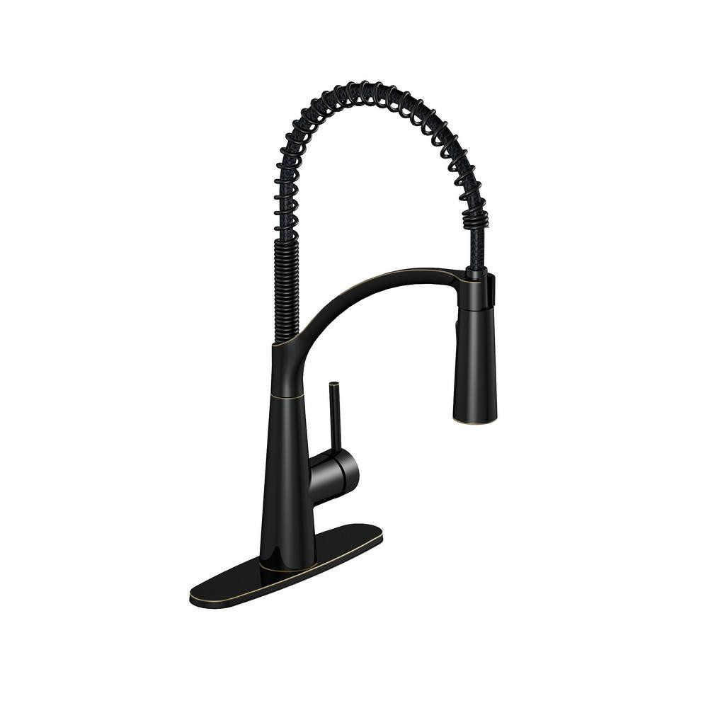 Glacier Bay Brenner Commercial Style Single-Handle Pull-Down Sprayer Kitchen Faucet in Oil Rubbed... | The Home Depot