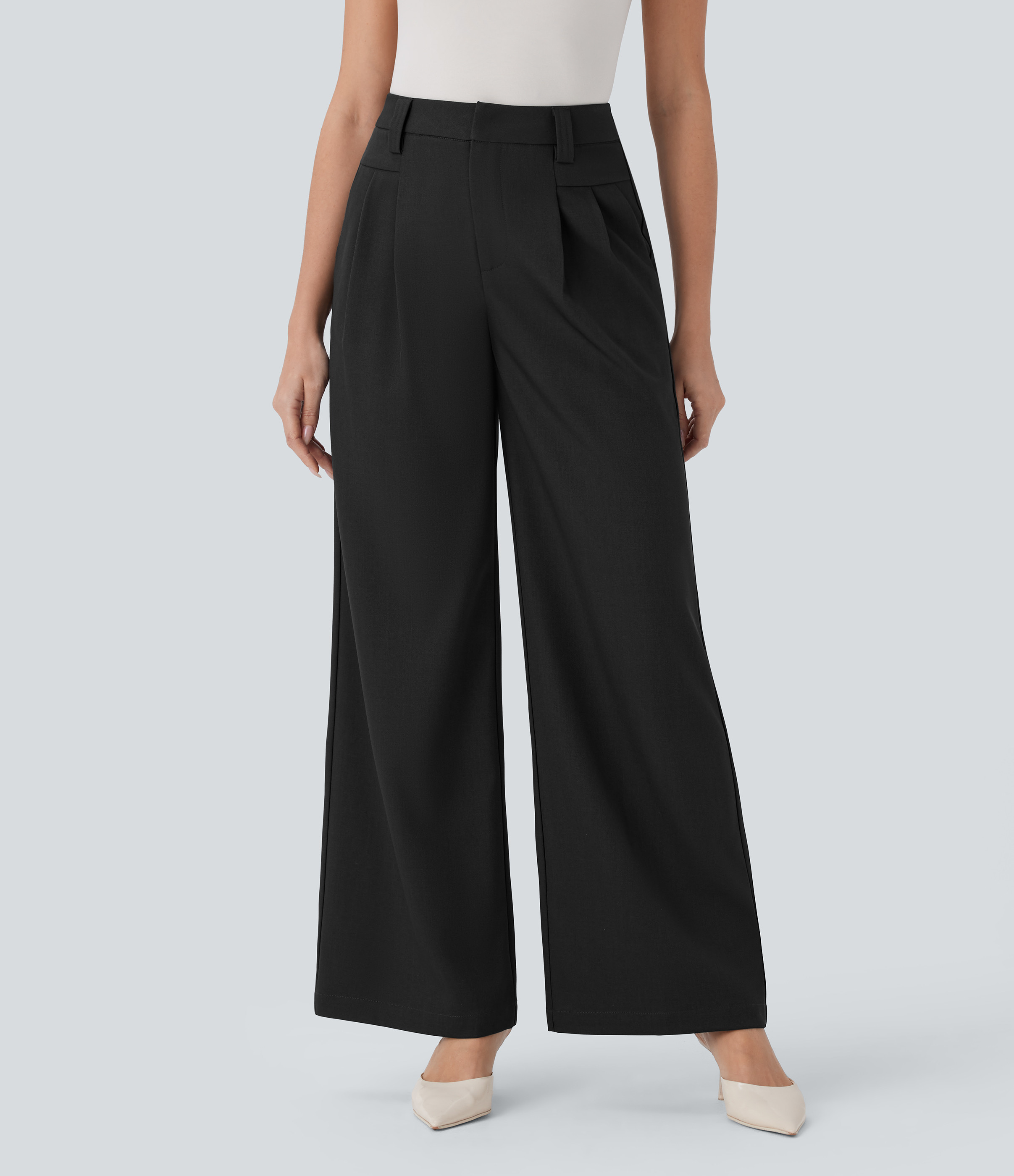 Halara High Waisted Pocket Wide Leg Work Pants - Black - M(regular) sweatpants jogger pants stacked sweatpants cargo joggers | HALARA