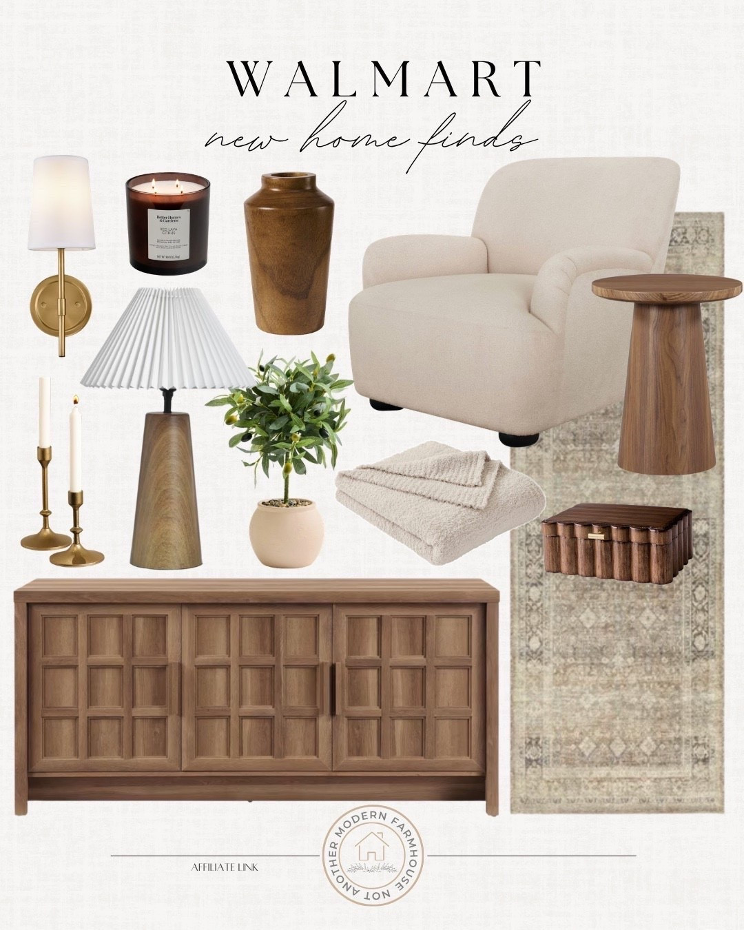 Walmart home finds include sideboard, runner rug, side table, decorative box, throw blanket, faux plant, vase, table lamp, candle, sconce, candlestick holder.

Home decor, looks for less, neutral home, curated home

#LTKSaleAlert #LTKHome #LTKSeasonal