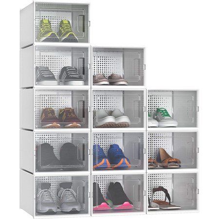 Shoe Box Set of 12 Medium Size Shoe Storage Lightweight Plastic Organizers Stackable Shoe Storage Bo | Walmart (US)