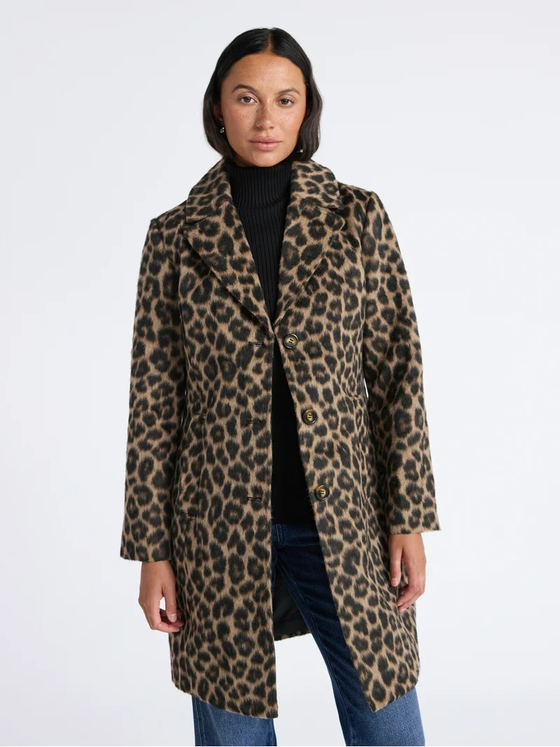 Time & Tru Women's & Women's Plus Faux Wool Boyfriend Coat, Sizes XS-3X | Walmart (US)