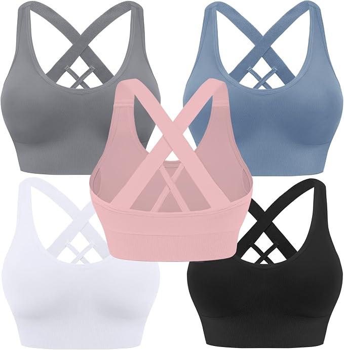 Evercute Sports Bras for Women Padded Medium Support Criss Cross Strappy Bra Seamless High Impact... | Amazon (US)