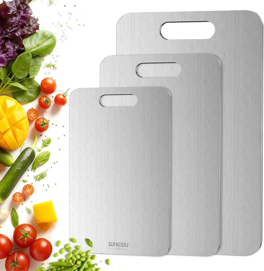 Titanium Cutting Board Set of 3, 100% Double-Sided Titanium Cutting Boards for Kitchen, Dishwasher Safe Non-Toxic Chopping Boards for Meat, Vegetables, Fruits, Raw and Cooked Food Prep (M+L+XL） | Amazon (US)