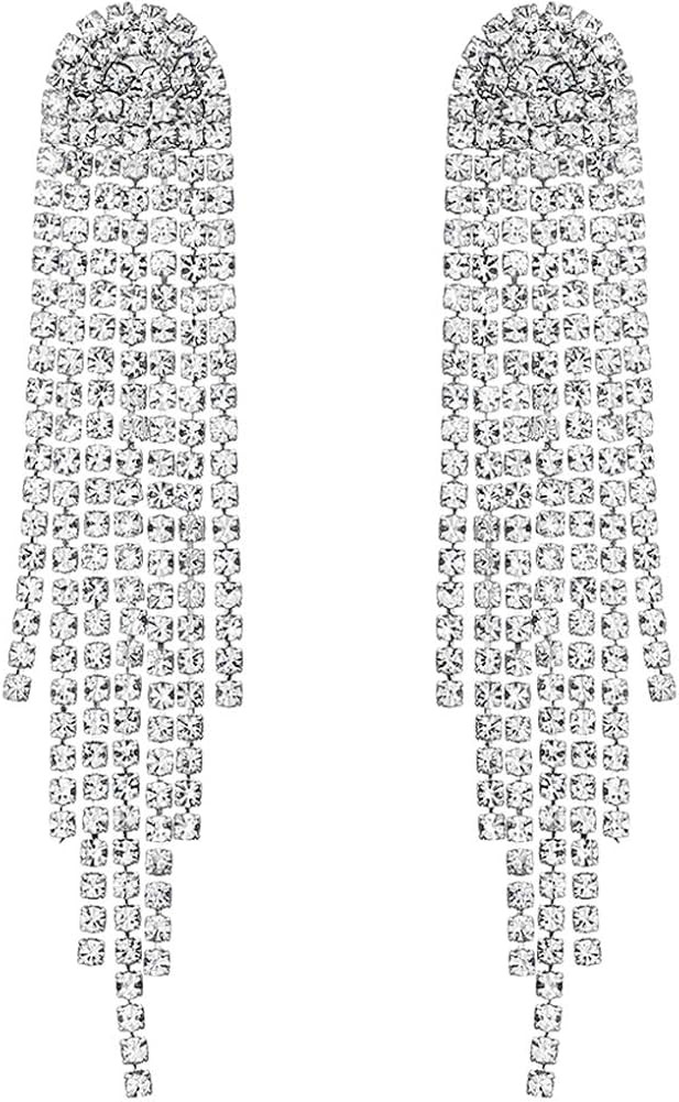 Rhinestone Earrings Dangling for Women Girls Long Chandelier Earrings Tassel Fringe Crystals Dang... | Amazon (US)