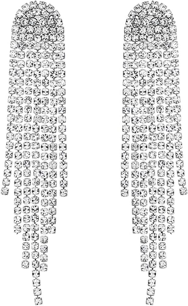 Mlouye Rhinestone Earrings Dangling for Women Girls Long Chandelier Earrings Tassel Fringe Crysta... | Amazon (US)