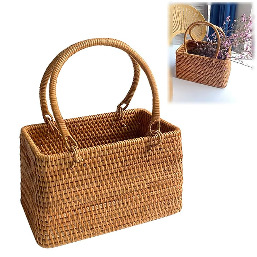 Wicker Picnic Basket with Double Folding Handles: Handmade Woven Picnic Basket, Garden Basket Har... | Amazon (US)