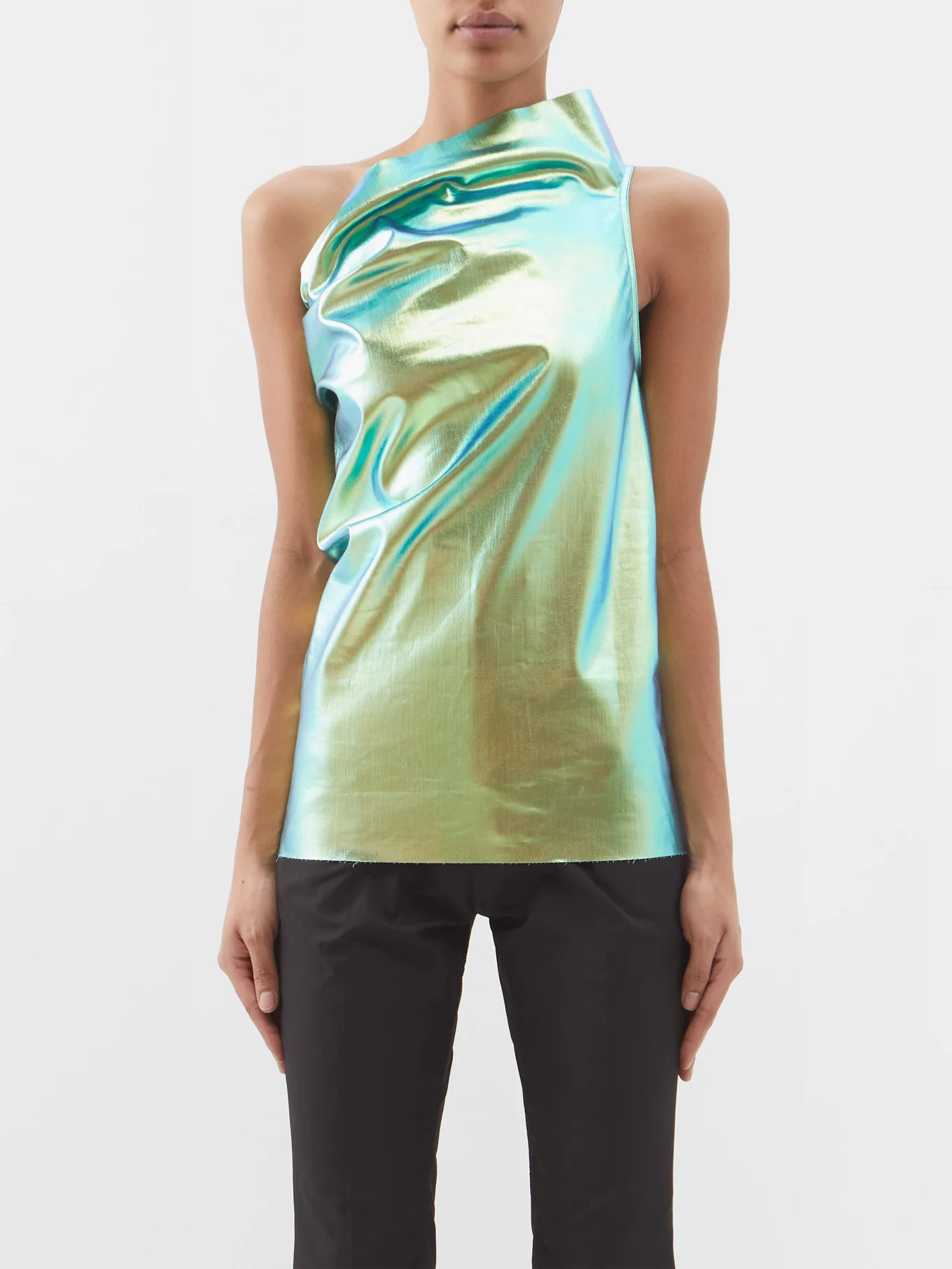 Athena asymmetric iridescent coated-denim top | Matches (APAC)